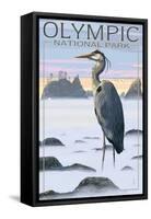 Olympic National Park - Heron and Fog Shorline-Lantern Press-Framed Stretched Canvas