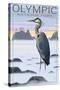 Olympic National Park - Heron and Fog Shorline-Lantern Press-Stretched Canvas