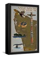 Olympic National Park - Map of Native Tribes-Lantern Press-Framed Stretched Canvas