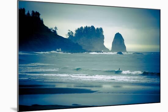 Olympic National Park, Wa: Surfers Brave the Cold Water of the Shore of La Push, Washington-Brad Beck-Mounted Photographic Print