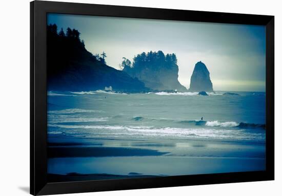 Olympic National Park, Wa: Surfers Brave the Cold Water of the Shore of La Push, Washington-Brad Beck-Framed Photographic Print