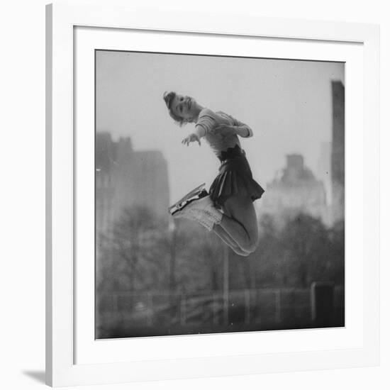Olympic Skater Carol Heiss Performing on Ice Outdoors at Wollman Memorial Rink in Central Park-Ralph Morse-Framed Premium Photographic Print