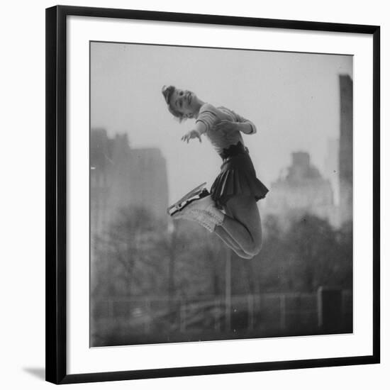 Olympic Skater Carol Heiss Performing on Ice Outdoors at Wollman Memorial Rink in Central Park-Ralph Morse-Framed Premium Photographic Print