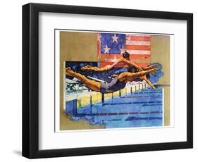 Olympic Swimmers-Michael Dudash-Framed Art Print