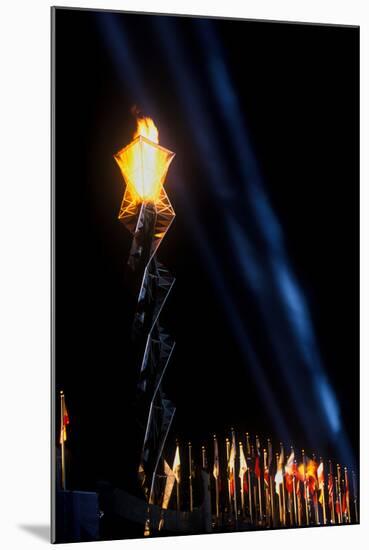 Olympic torch at night during the 2002 Winter Olympics, Salt Lake City, UT-null-Mounted Photographic Print