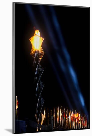 Olympic torch at night during the 2002 Winter Olympics, Salt Lake City, UT-null-Mounted Photographic Print