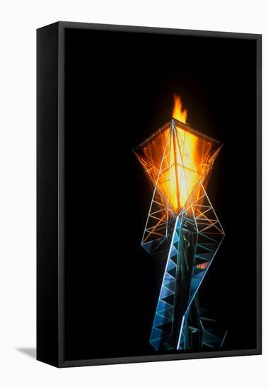 Olympic torch at night during the 2002 Winter Olympics, Salt Lake City, UT-null-Framed Stretched Canvas