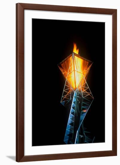 Olympic torch at night during the 2002 Winter Olympics, Salt Lake City, UT-null-Framed Photographic Print