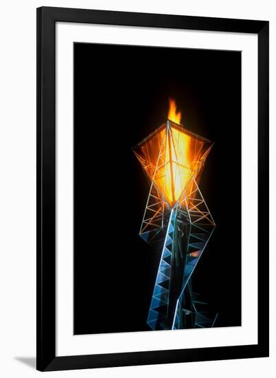 Olympic torch at night during the 2002 Winter Olympics, Salt Lake City, UT-null-Framed Photographic Print