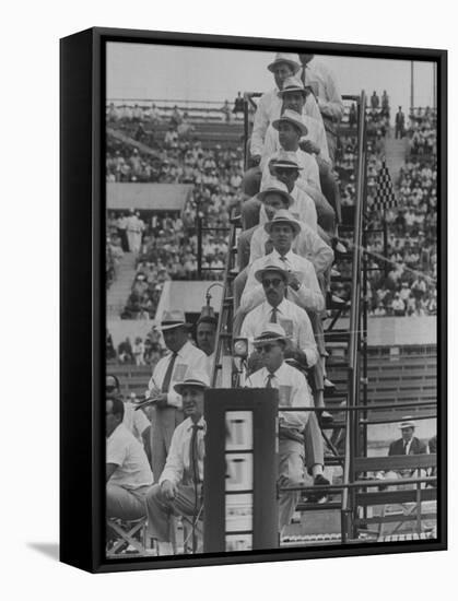 Olympics Judges at Finish Line of 800 Meter Race-Mark Kauffman-Framed Stretched Canvas