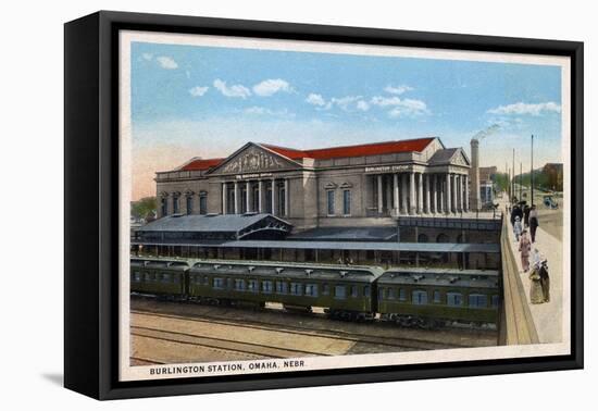 Omaha, Nebraska - Burlington Railroad Station View-Lantern Press-Framed Stretched Canvas