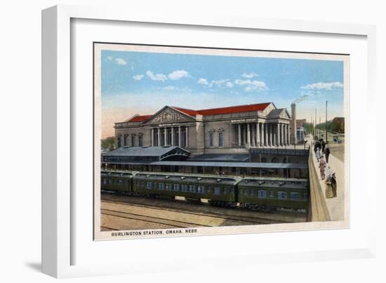 Omaha, Nebraska - Burlington Railroad Station View-Lantern Press-Framed Art Print