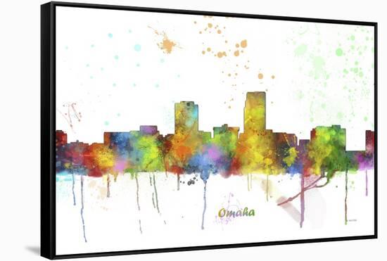 Omaha Nebraska Skyline MCLR 1-Marlene Watson-Framed Stretched Canvas