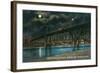 Omaha, Nebraska, View of the Douglas Street Bridge and Smelter at Night-Lantern Press-Framed Art Print