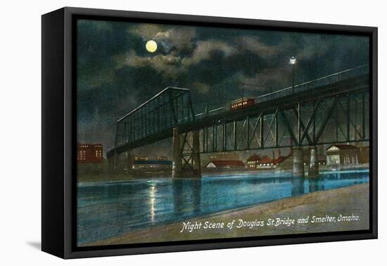 Omaha, Nebraska, View of the Douglas Street Bridge and Smelter at Night-Lantern Press-Framed Stretched Canvas