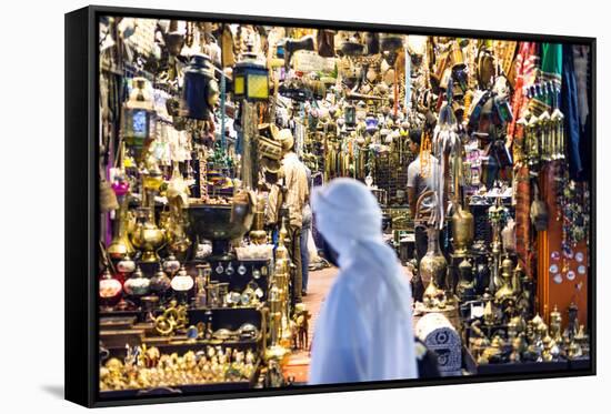 Oman, Muscat. Local Man Walking in Front of Shop Window in the Old Souk-Matteo Colombo-Framed Stretched Canvas