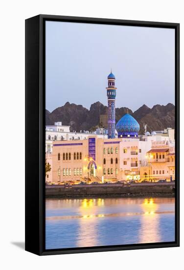 Oman, Muscat. Mutrah Harbour and Old Town at Dusk-Matteo Colombo-Framed Stretched Canvas