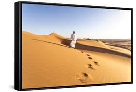 Oman, Wahiba Sands. Bedouin on the Sand Dunes at Sunset (Mr)-Matteo Colombo-Framed Stretched Canvas