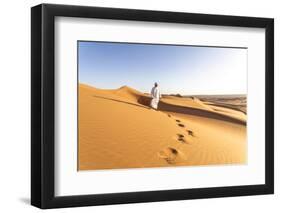 Oman, Wahiba Sands. Bedouin on the Sand Dunes at Sunset (Mr)-Matteo Colombo-Framed Premium Photographic Print