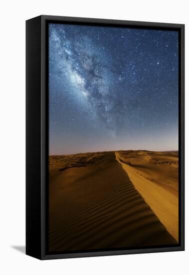 Oman, Wahiba Sands. the Sand Dunes at Night Lit by the Moon with the Milky Way-Matteo Colombo-Framed Stretched Canvas