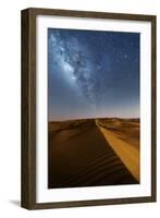 Oman, Wahiba Sands. the Sand Dunes at Night Lit by the Moon with the Milky Way-Matteo Colombo-Framed Photographic Print