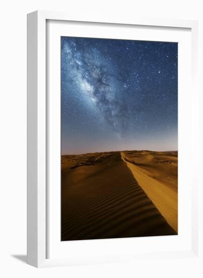 Oman, Wahiba Sands. the Sand Dunes at Night Lit by the Moon with the Milky Way-Matteo Colombo-Framed Photographic Print