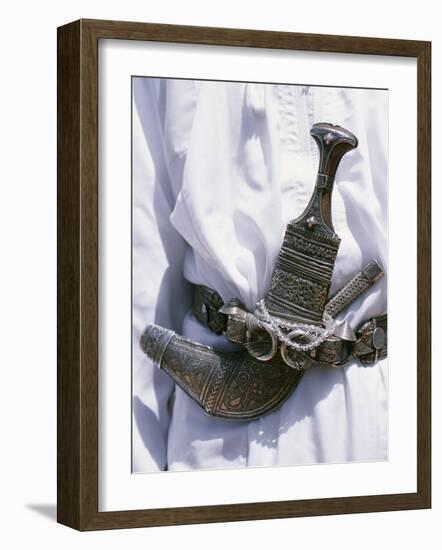 Omani Men Wear Traditional Long White Robes, Ceremonial Khanjar on Al Jabal Al Akhdar-John Warburton-lee-Framed Photographic Print