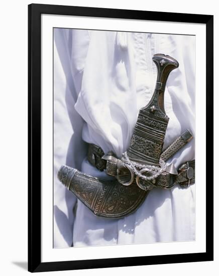 Omani Men Wear Traditional Long White Robes, Ceremonial Khanjar on Al Jabal Al Akhdar-John Warburton-lee-Framed Photographic Print