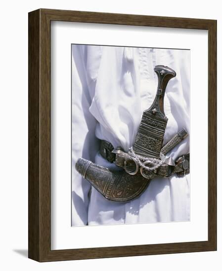 Omani Men Wear Traditional Long White Robes, Ceremonial Khanjar on Al Jabal Al Akhdar-John Warburton-lee-Framed Photographic Print