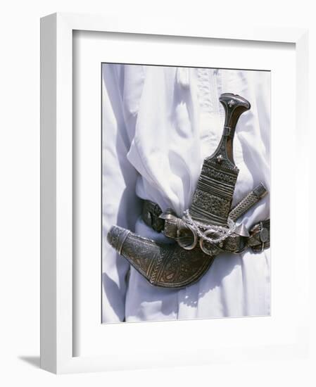 Omani Men Wear Traditional Long White Robes, Ceremonial Khanjar on Al Jabal Al Akhdar-John Warburton-lee-Framed Photographic Print