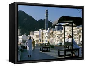 Omanis Walk and Sit Alongside Muttrah's Busy Corniche-John Warburton-lee-Framed Stretched Canvas
