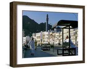 Omanis Walk and Sit Alongside Muttrah's Busy Corniche-John Warburton-lee-Framed Photographic Print