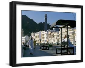 Omanis Walk and Sit Alongside Muttrah's Busy Corniche-John Warburton-lee-Framed Photographic Print