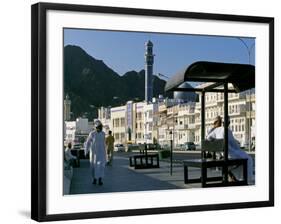 Omanis Walk and Sit Alongside Muttrah's Busy Corniche-John Warburton-lee-Framed Photographic Print