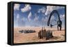 Omeisaurus Dinosaurs Come into Contact with an Advanced Prehistoric Civilization-null-Framed Stretched Canvas