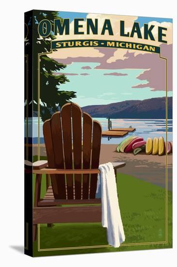 Omena Lake - Sturgis, Michigan - Adirondack Chairs-Lantern Press-Stretched Canvas