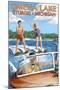 Omena Lake - Sturgis, Michigan - Water Skiing and Wooden Boat-Lantern Press-Mounted Art Print