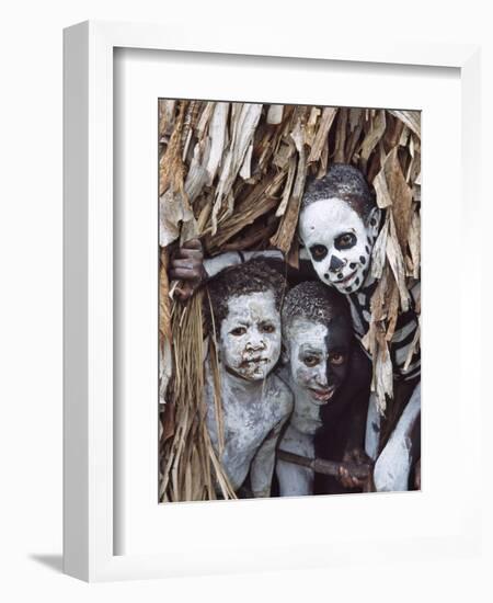 Omo Masilai Skeleton Tribes People in Omo Masilai Village, Goroka, Papua New Guinea-Keren Su-Framed Photographic Print