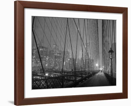 On Brooklyn Bridge by night, NYC-Michel Setboun-Framed Giclee Print