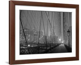 On Brooklyn Bridge by night, NYC-Michel Setboun-Framed Giclee Print