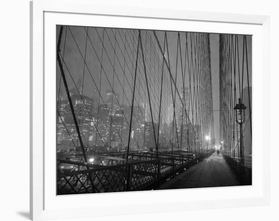 On Brooklyn Bridge by night, NYC-Michel Setboun-Framed Giclee Print