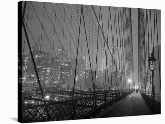 On Brooklyn Bridge by night, NYC-Michel Setboun-Stretched Canvas