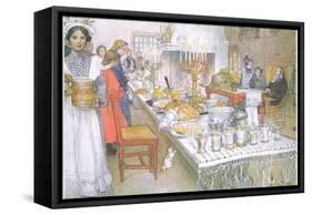 On Christmas Eve, the Huge Long Table in the Big Hall Is Absolutely Covered with the Food-Carl Larsson-Framed Stretched Canvas