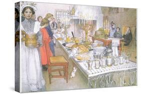 On Christmas Eve, the Huge Long Table in the Big Hall Is Absolutely Covered with the Food-Carl Larsson-Stretched Canvas