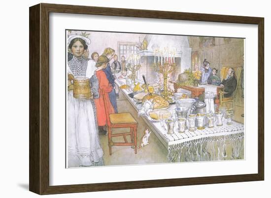On Christmas Eve, the Huge Long Table in the Big Hall Is Absolutely Covered with the Food-Carl Larsson-Framed Giclee Print