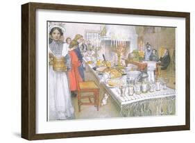 On Christmas Eve, the Huge Long Table in the Big Hall Is Absolutely Covered with the Food-Carl Larsson-Framed Giclee Print