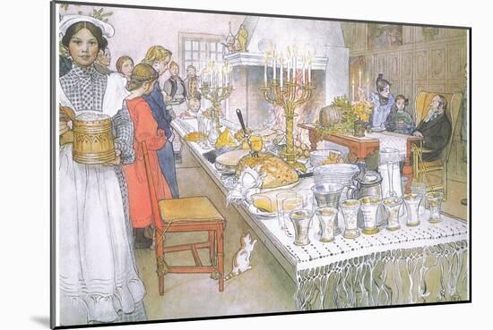 On Christmas Eve, the Huge Long Table in the Big Hall Is Absolutely Covered with the Food-Carl Larsson-Mounted Giclee Print