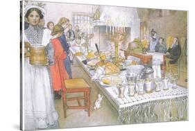 On Christmas Eve, the Huge Long Table in the Big Hall Is Absolutely Covered with the Food-Carl Larsson-Stretched Canvas