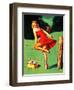 On De-Fence Pin-Up 1940S-Gil Elvgren-Framed Art Print