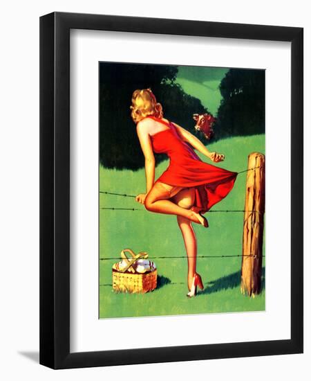 On De-Fence Pin-Up 1940S-Gil Elvgren-Framed Art Print